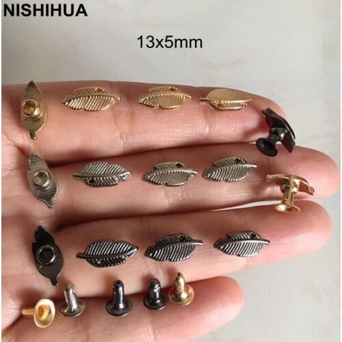 50 set - Small Cute Leaf Rivet Studs 13x5mm Gold/Silver/Black Metal Rivet For Shoes,Bags,Belt,Leather Crafts Decoration -A