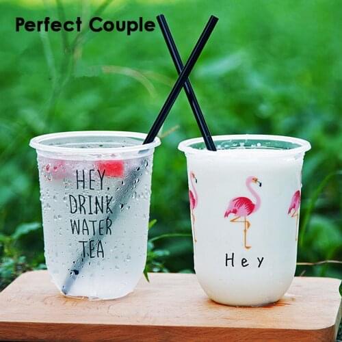 50pcs High quality flamingo creative disposable cup 500ml U shape plastic cups party favors cold drink milk tea orange juice cup
