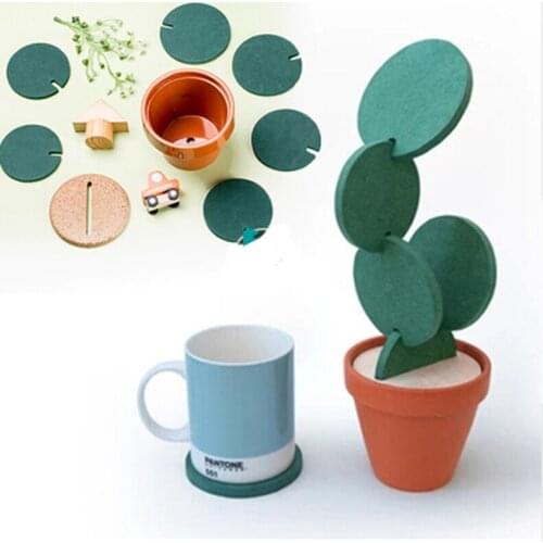 6Pces/1set Creative DIY Coaster Plant Cactus Coaster Anti-slip Insulation Green Tea Mat Modern Home Decoration Cup Holder CL0415