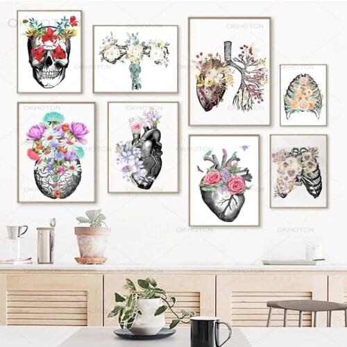 Anatomy Flower Organs Paintings Nordic Posters and Prints Anthropologie Wall Art Canvas Painting Doctors Room Decor Pictures