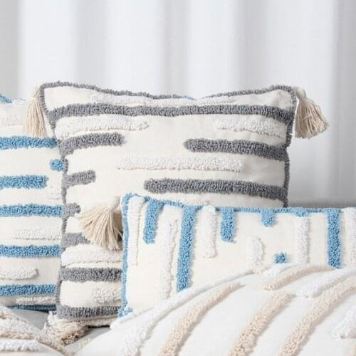 Beige Grey Blue Moroccan Cushion Cover 45x45cm Embroidery Tassels Pillow Cover 30x50cm Living Room Home Decoration Pillowcase