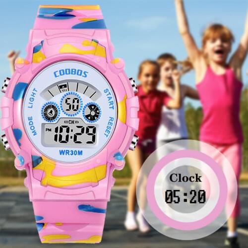 Boys Girls Pink Camouflage Watch Best Gift Digital Wrist Watches for Children Blue Sport Waterproof Led Luminous Date Clock