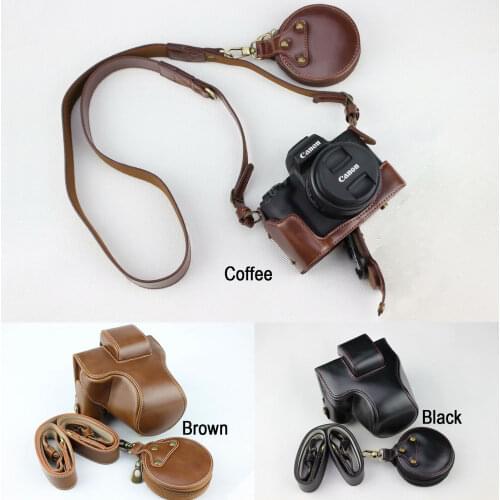 Camera Bag Case PU Leather Shoulder Strap Pouch Protection Carry Cover For Canon EOS M50 EOS M5 Half Body Battery Opening