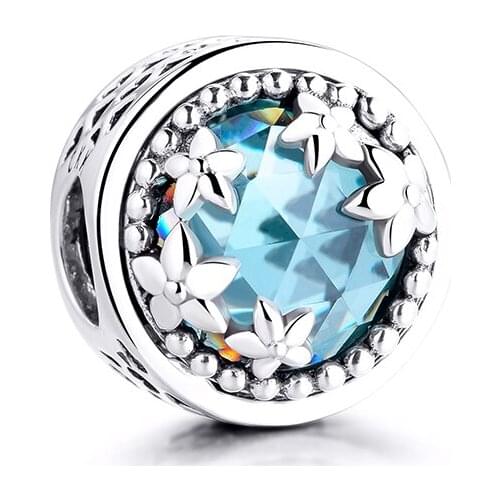 CKK Radiant Plumeria Crystal Charms Fits Europe Bracelet Argent Charm 925 Sterling Silver Metal Beads for Jewelry Making kralen