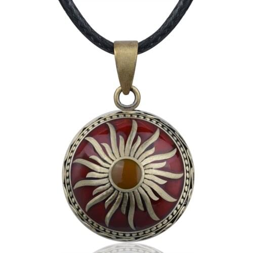 Eudora 20mm Vintage red Enamel Sum Copper Harmony Bola Ball Pendant Necklace Mexcian Bola Pregnancy Bola Necklace for Mom & Baby