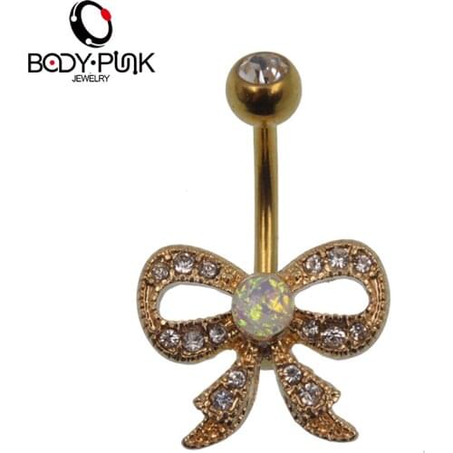 BODY PUNK Golden Butterfly Navel Bell Button Rings 14G Transparent Crystal 316L Surgical Steel Body Piercing Jewelry Accessories
