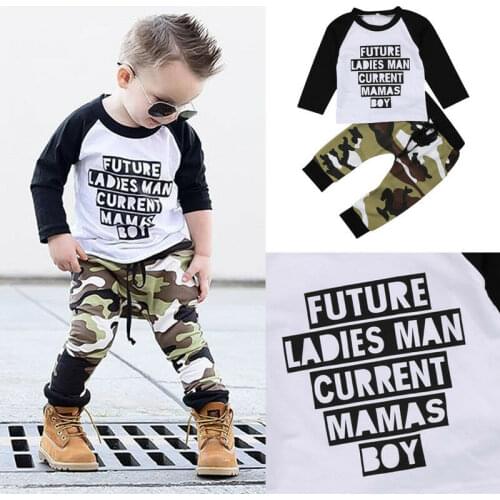 Toddler Baby Boy Kids Clothes Set MAMA letter T-shirt Top camouflage Pants cool bebe clothing Baby Boys Outfits Print