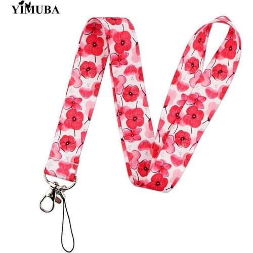 Beautiful Red Poppies Flowers Print Lanyards Key Chain Mobile Phone Neck Straps ID Card Badge Holder Key Accessories Women Gift