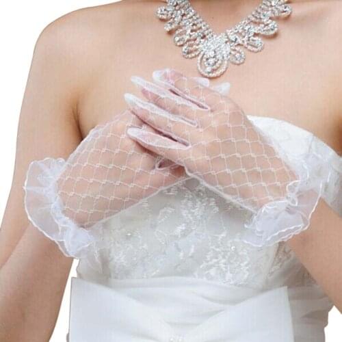 Bridal Lace Net Yarn Gloves Wrist Length Gloves Finger Short Wedding Accessories
