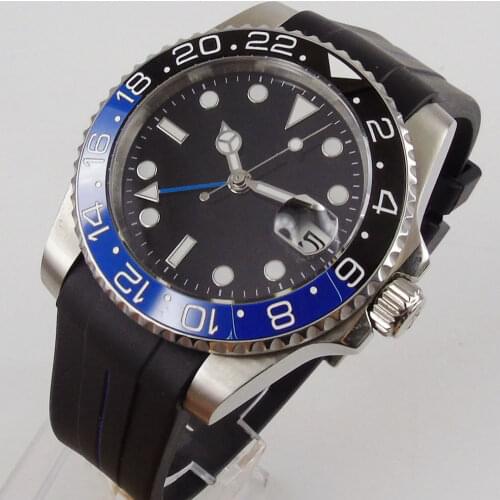 Nologo Automatic Mechancial GMT Mechanical Men Watch Sapphire Glass Rubber Band