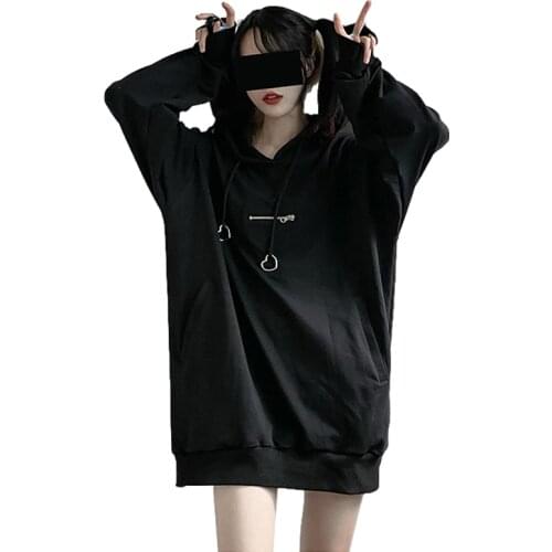 Harajuku Fashion Oversized Hoodie Women Pullover Girls Kawaii Heart Cute Black Korean Casual Vintage Aesthetic Hooded Sweatshirt