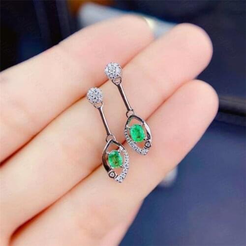 Natural emerald earrings 925 silver womens earrings high-end design luxurious atmosphere