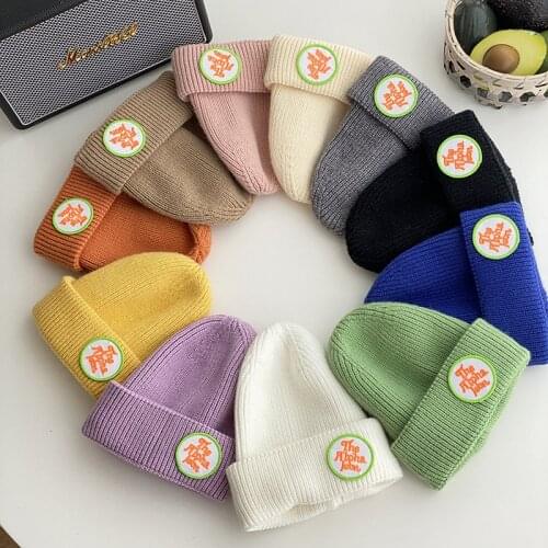 New Children Winter Hats Macaron Embroidery Boy Girl Knitted Hat Warm Travel Kids Beanies Caps Baby Wool Cap 1 2 3 4 5 Years