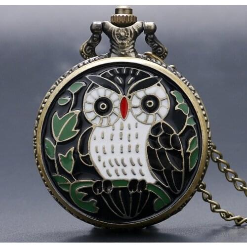 2018 New Arrival Cute Night Owl Kids Quartz Pocket Watch Necklace Pendant Chain Black And White Fob Watch Girl Gift