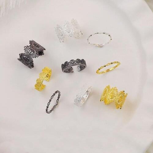 New Arrival Trendy Korean Lace Wide Ring for Women Female 3 Color Adjustable Open Rings Set Fashion Wedding Jewelry YRI133