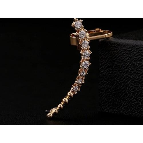 ZLDYOU New Piercing Jewelry Women Gift Full Crystal Ear Cuff Line Shape Rhinestone Earcuff Gold Silver Plated Clip Earrings