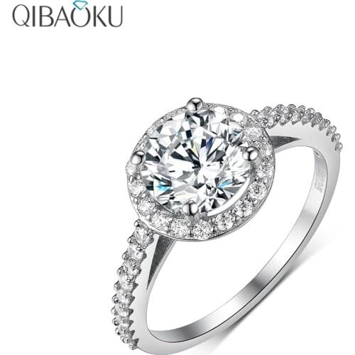 Solid 14k White Gold Petite Halo Moissanite Engagement Ring for Women Luxury Jewelry Rings with Center Round Moissanite