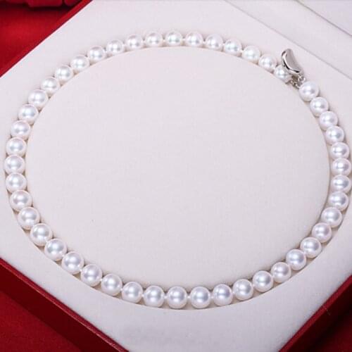 Sinya AAA grade freshwater Round pearl beads necklace 18inch 46cm 7-10mm big pearl nobel jewelry high luster for women