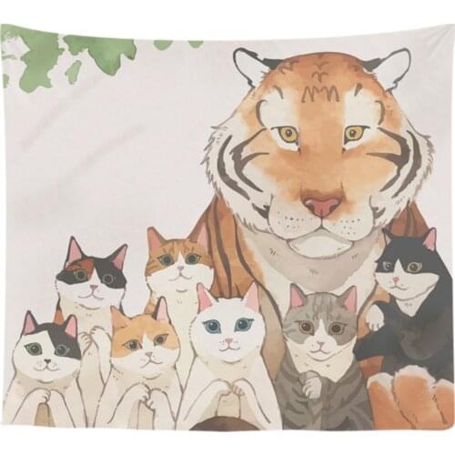Hanging Cloth Cartoon Tiger And Cat Home Decor Healing Theme Room Decoration Wall Tapestry Warm Bedside Background Layout