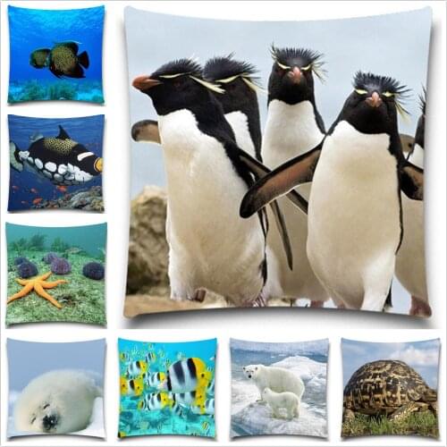 Undersea world Cushion Covers penguin Sea Lions Cotton Polyester Pillow Cases For Kids Baby Girl Boy Bedroom Decor 5 size