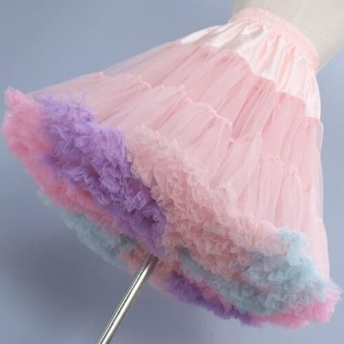 Rainbow Lolita Soft Yarn Skirt Cotton Candy Skirt Tutu Fairy Dress Princess Women Maid Cosplay Clothing