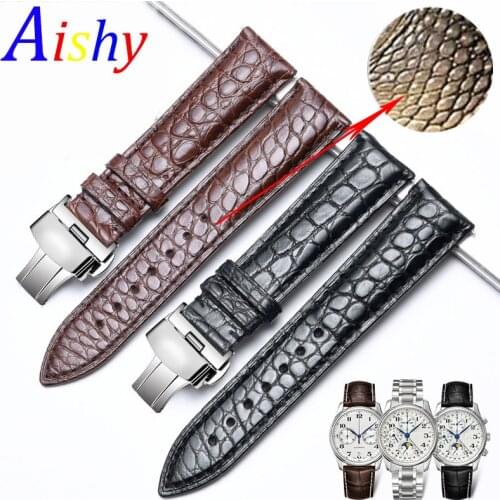 Quick release Crocodile Genuine Leather Pattern Strap Butterfly buckle 20 22 mm Watch band Steel Strap High Quality Accessories