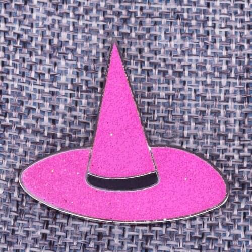 Rosy glitter Kawaii witch hat enamel pin