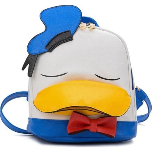 Donald Fauntleroy Duck White /Black PU Backpack Kawaii Anime Don Funny kindergarten Backpack Gifts for Kids Girls