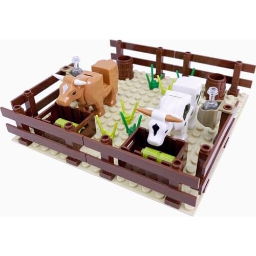 MOC Building Block Animal Radish Pig Vegetable Garden Field Chicken DIY Village Dog House Brick Cowshed Farm Corn Scene