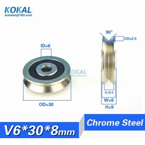 [V0630-8NJ]Free shipping high quality car door window roller wheel V groove slot system 6*30*9 bearing wheell