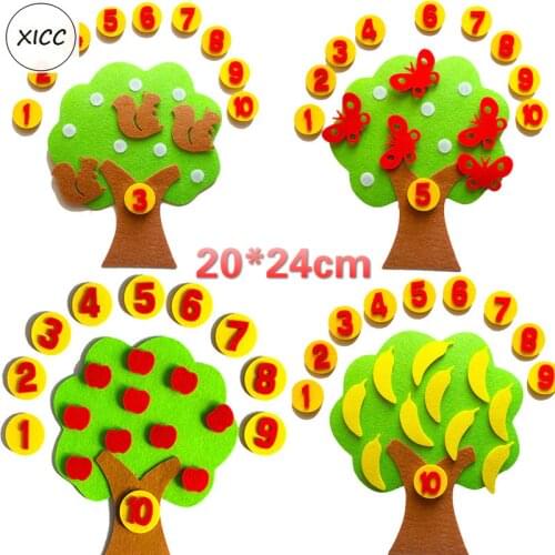 XICC Apple Tree Felts Children Early Teaching Nonwoven Squirrel Banana Butterfly Learn Number Diy Handmade Material Package Toys