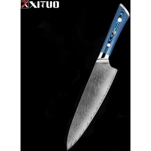 XITUO Damascus Steel Chef Knife Professional Japanese Chef Knife Kiritsuke Gyuto Cleaver Utility Knives Cooking Tool G10 Handle