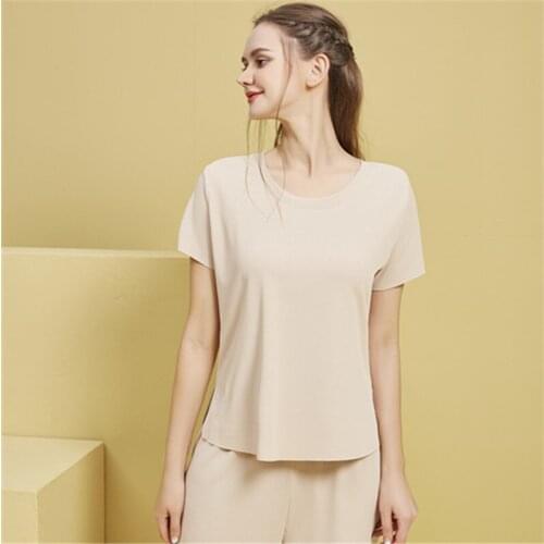 2021 Spring And Summer Fashion Leisure Solid Color Womens Pajamas Round Neck Short-Sleeved Trousers Suit Home Wear Nightwear