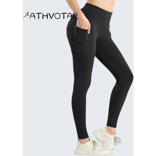 ATHVOTAR Tights Women Pants Side Pockets High Waist Hip Running Sport Leggings Fitness Hip Lift Quick Dry Gym Yoga Clothing