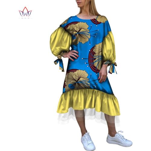 Bazin Riche Lantern Sleeve African Dresses for Women Dashiki Print Causal Fashion Dresses Vestidos Women African Clothing WY5310