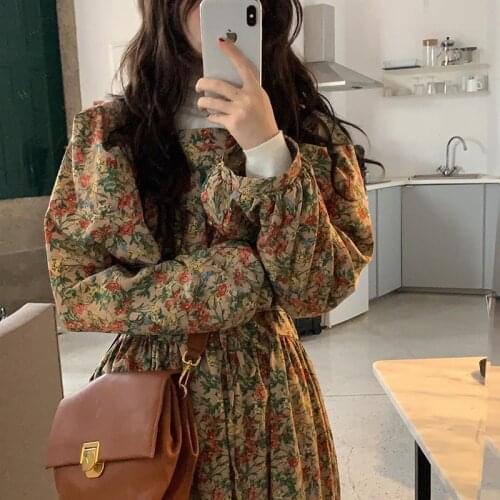 S XL Plus Size New Spring femme Dress Girls print Boho Female Vintage Dress black Long Sleeve Women Dresses long Robe Vestido