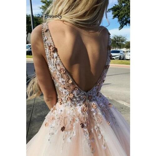 Beautiful Pink Evening Dress A line Backless Junior Prom Dresses With Beaded Flower Gorgeous Evening Ceremony Dresses Plus Size