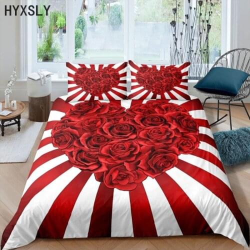 2/3 Pcs Luxurious Rose Love Heart Duvet Cover Valentines Day Wedding Flower Bedding Set Pillowcase Single/Twin/Queen/King Size