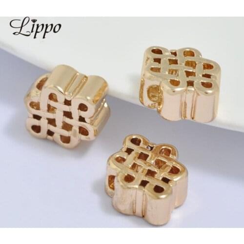 20pcs Hole 2.5mm Chinese knot Spacer bead 24K Gold Brass Beads Diy Jewelry Findings Accessorie 11x9mm