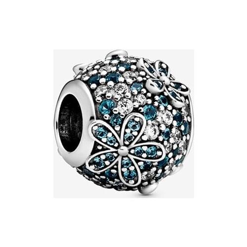 2020 New 925 Sterling Silver Beads Teal Pave Setting Daisy Flower Charms fit Original Pandora Bracelets Women DIY Fashion Jewel