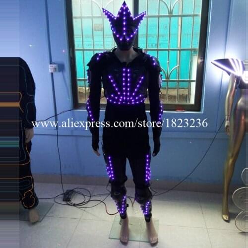 3 Sets Colorful Led Robot Luminous Ballroom Costume With Led Mask Led Lighting Clothing Suit For Stage Show Dance Wear Party