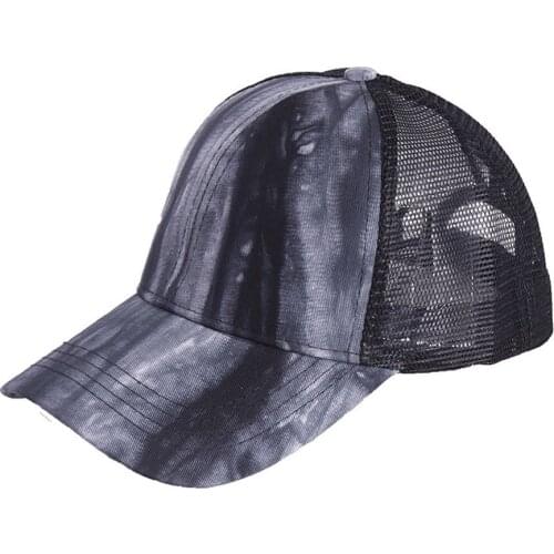 Tie-dye Print Ponytail Baseball Cap Unisex Breathable Mesh Cap Summer Adjustable Foldable Trucker Hats Climbing Fishing Gorras