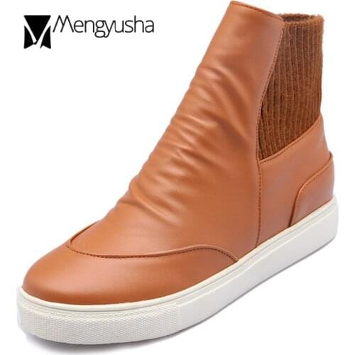 43 big size round roe height increasing ankle boots women designer winter creepers platform snow booties plush footwear c125