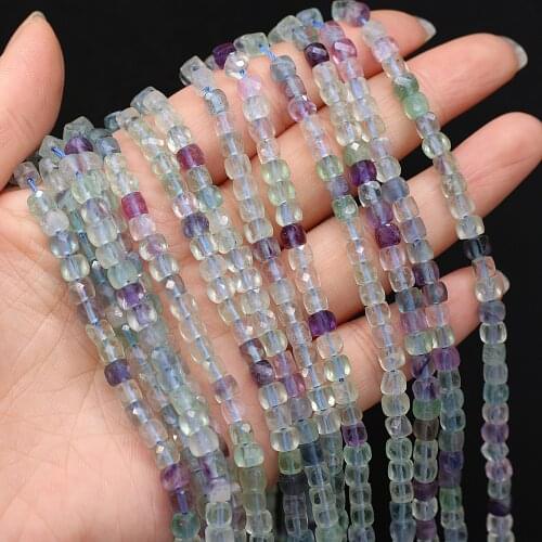 Natural Stone Fluorite Beads Loose Faceted Square Shape Bead for Fashion Jewelry Making Necklace Bracelet Accessories 4mm