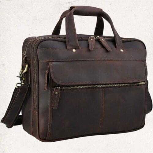 Crazy horse leather Business Briefcase Mens Handbag multi-layered 16-inch Computer Bag top layer cowhide portable bags