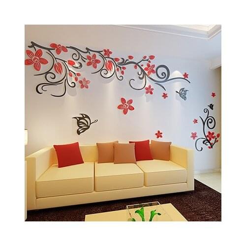 Flower butterfly 3D Acrylic wall stickers Living room sofa TV background wall DIY art wall decor stickers Home decoration