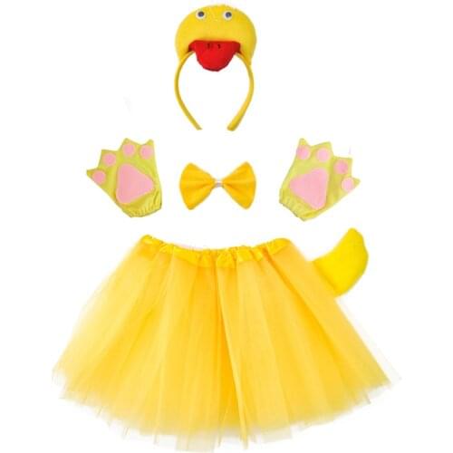 Children Girl Boy Cock Chicken Duck Goose Cosplay Headband Tutu Skirt Tail Gloves Suit Halloween Costume Party Props Funny Dress