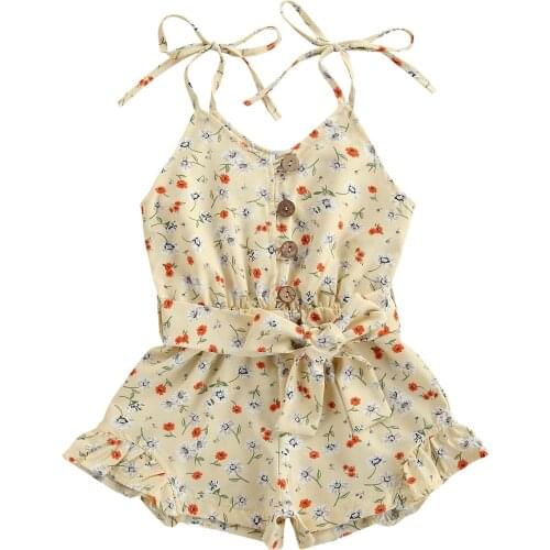 Children Kids Girls Print Rompers Sleeveless Lace up Summer Infant Toddler Baby Clothing Button Romper Jumpsuits 1-6T