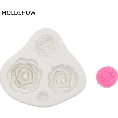 Valentines Day kitchen baking 4 holes rose flower eco-friendly silicone mold for fondant chocolate soap cake decorating moulds