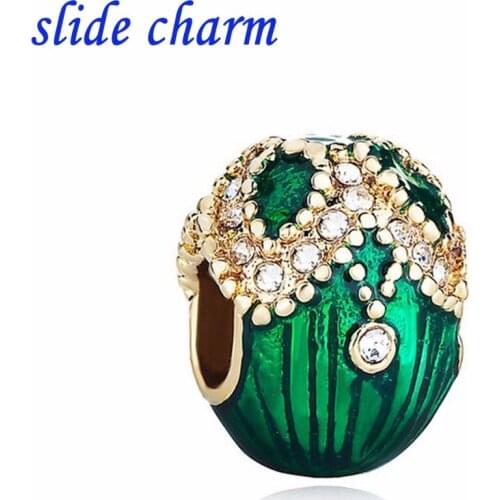 Slide charm Free shipping Green Dijiao Egg Pendant charm beads fit Pandora bracelet